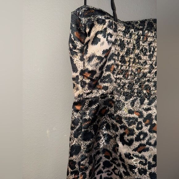 Urban Outfitters Spaghetti Strap Bodycon Slit Leopard Dress XS NEW #719 - Picture 7 of 12